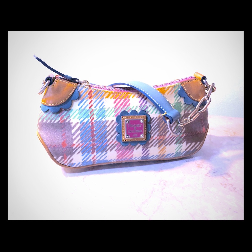 Dooney Bourke Plaid Rainbow Zipper Mini Bag EUC